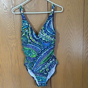 Lauren Ralph Lauren Vibrant Paisley women’s 8 One Piece swimsuit shirred sides